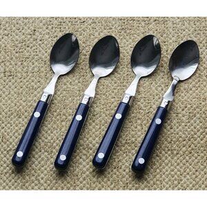 4 Teaspoons Stainless Inox 18/0 Blue Plastic Handle 2 Rivets 6" Pier 1 Le Prix ?